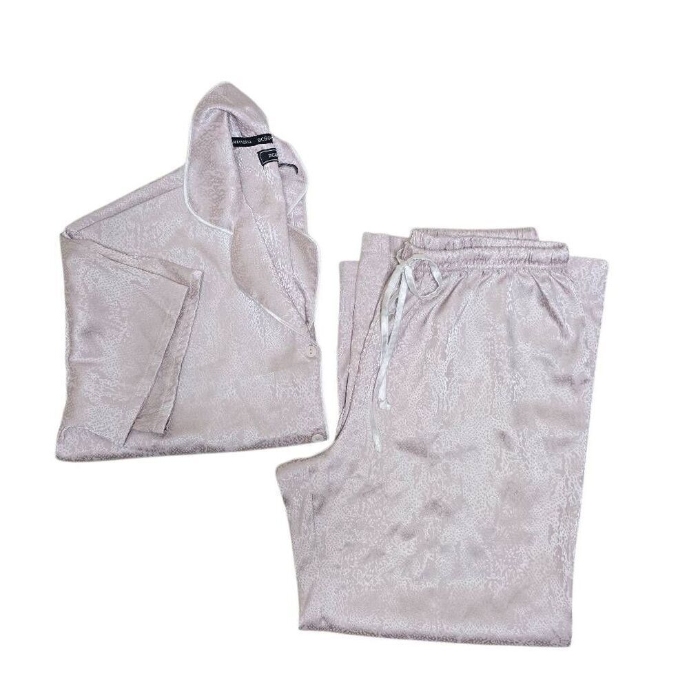 BCBGMAXAZRIA Pink Animal Print Jacquard Satin Pajama Set Size Small